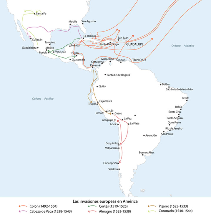 Mapa ivasiones europeas en América