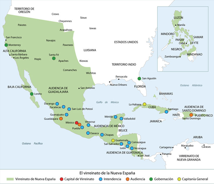 Mapa virreinato fr la Nueva España